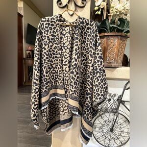 leopard print poncho cape, wrap, or oversized shawl scarf
